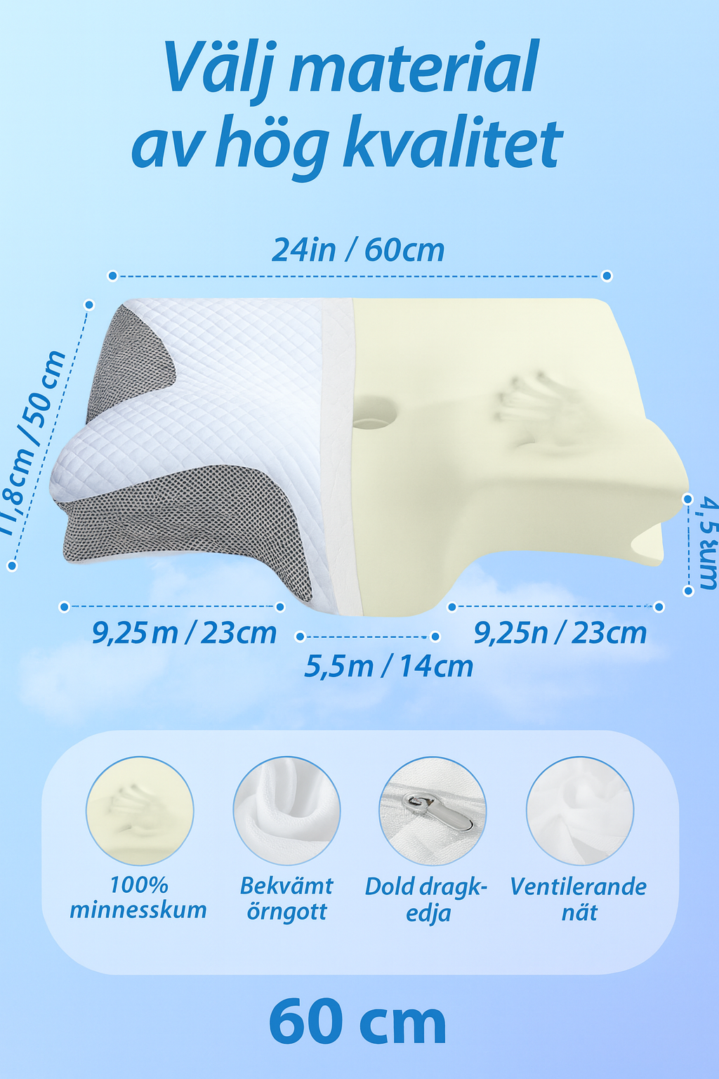 Veloria™ ErgoRest – Ergonomisk minnesskumkudde för avslappnad sömn