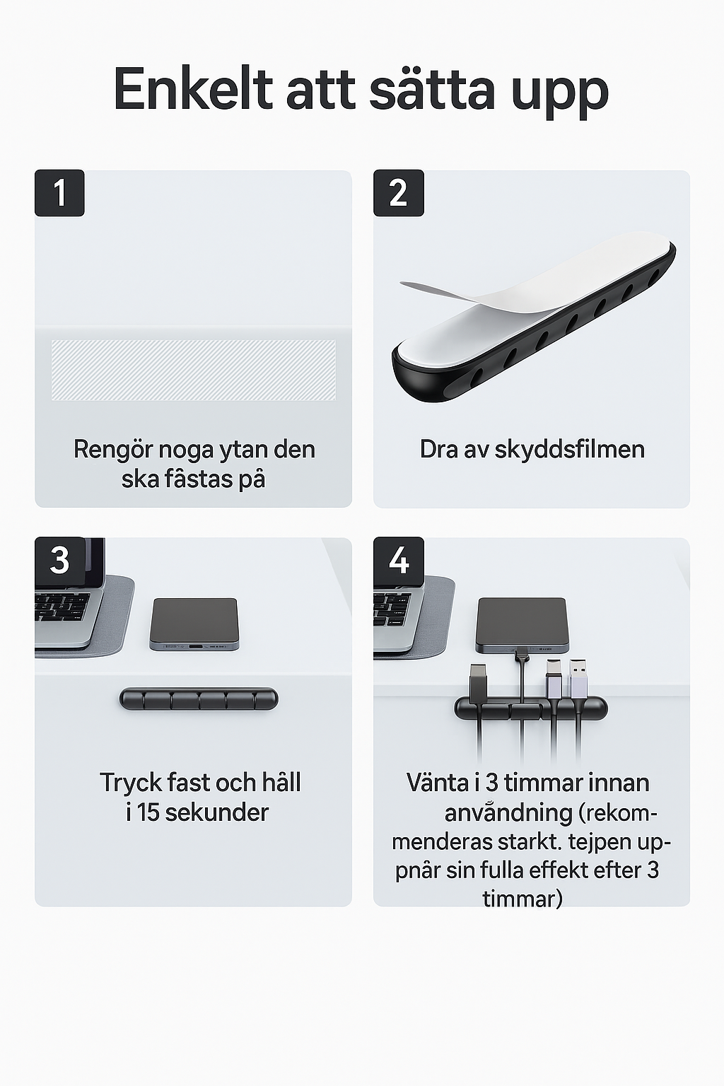 Veloria™ KabelOrdning – Självhäftande kabelhållare för skrivbord och hem