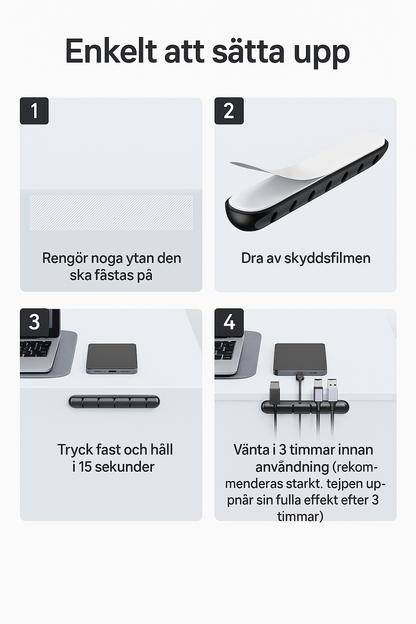Veloria™ KabelOrdning – Självhäftande kabelhållare för skrivbord och hem