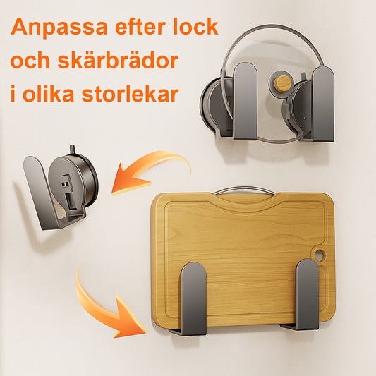 Veloria™ KöksOrdning – Vakuumfäste i rostfritt stål för lock, skärbrädor och redskap